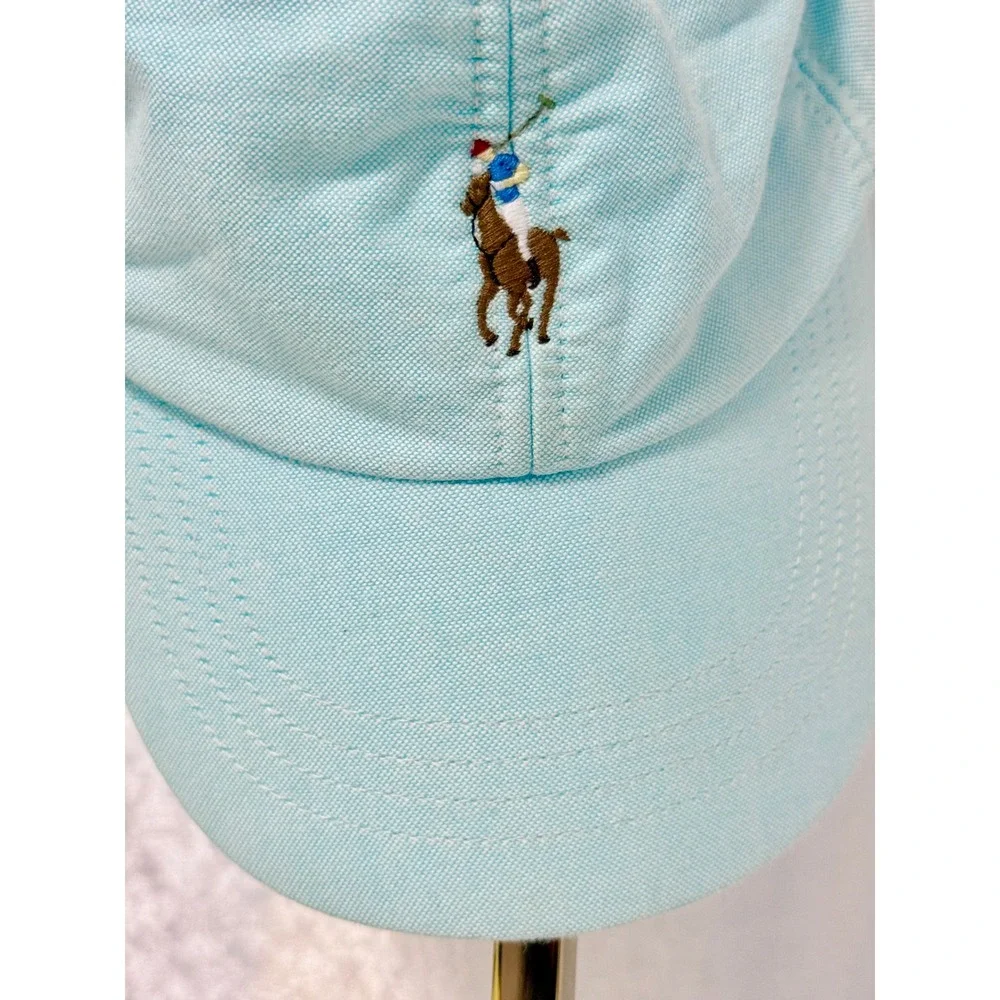 Polo Ralph Lauren Light Blue Oxford Cotton Baseball Cap Adjustable Hat Pony Logo